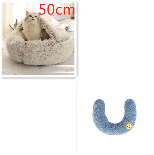 2 In 1 Dog And Cat Bed Pet Winter Bed Round Plush Warm Bed House Soft