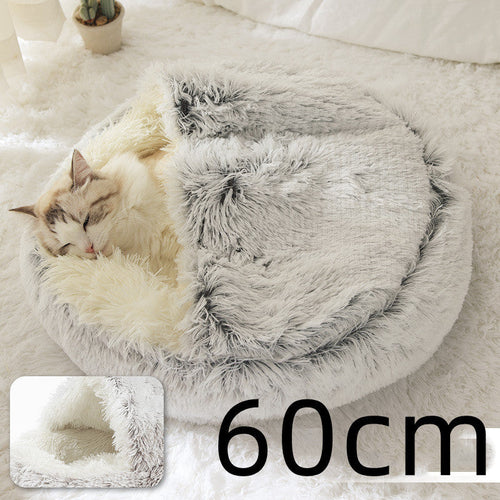 2 In 1 Dog And Cat Bed Pet Winter Bed Round Plush Warm Bed House Soft