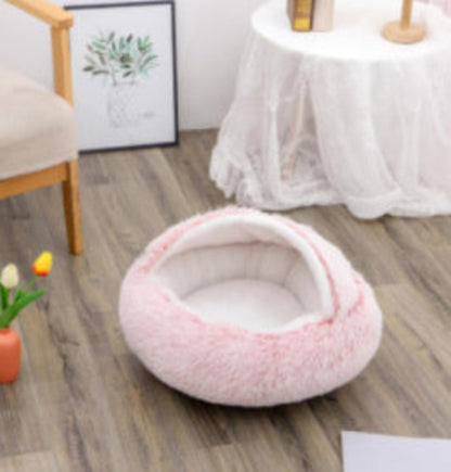 2 In 1 Dog And Cat Bed Pet Winter Bed Round Plush Warm Bed House Soft