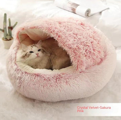 2 In 1 Dog And Cat Bed Pet Winter Bed Round Plush Warm Bed House Soft