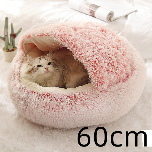 2 In 1 Dog And Cat Bed Pet Winter Bed Round Plush Warm Bed House Soft