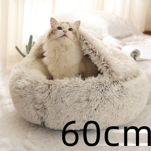 2 In 1 Dog And Cat Bed Pet Winter Bed Round Plush Warm Bed House Soft