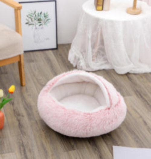 2 In 1 Dog And Cat Bed Pet Winter Bed Round Plush Warm Bed House Soft