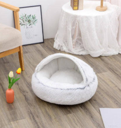 2 In 1 Dog And Cat Bed Pet Winter Bed Round Plush Warm Bed House Soft
