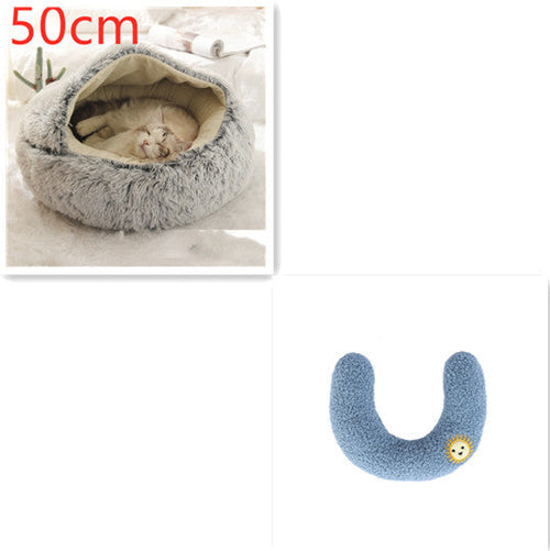 2 In 1 Dog And Cat Bed Pet Winter Bed Round Plush Warm Bed House Soft
