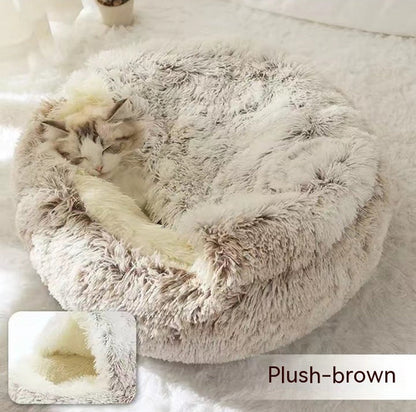 2 In 1 Dog And Cat Bed Pet Winter Bed Round Plush Warm Bed House Soft