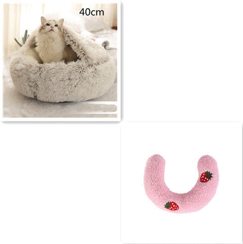 2 In 1 Dog And Cat Bed Pet Winter Bed Round Plush Warm Bed House Soft