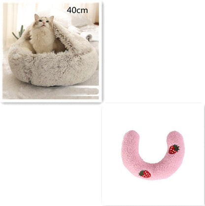 2 In 1 Dog And Cat Bed Pet Winter Bed Round Plush Warm Bed House Soft